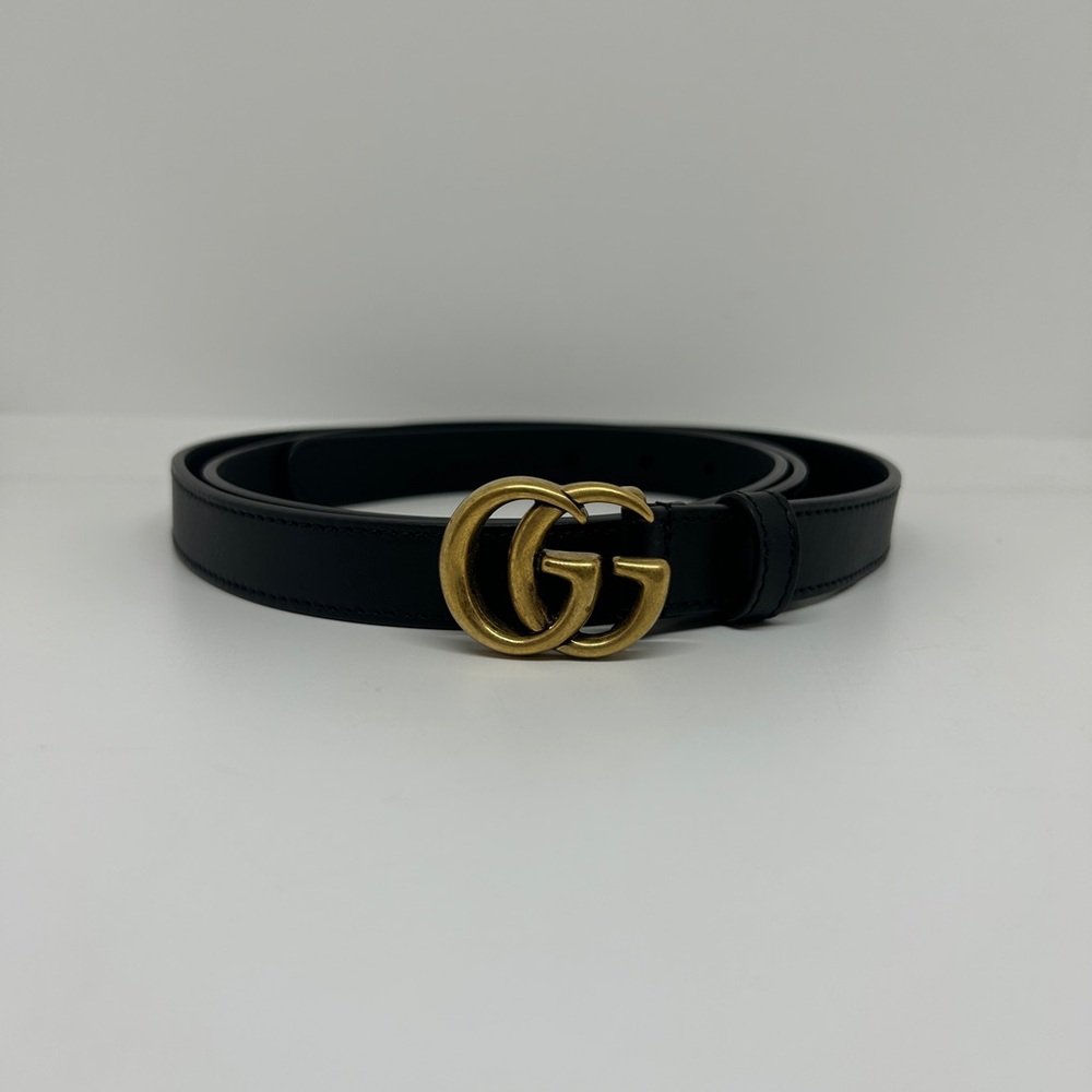 Gucci Marmont Thin Belt with Gold GG Emblem